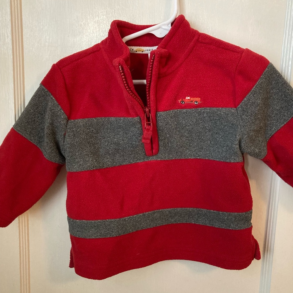 Janie and Jack Red and Gray Kids Sweatshirt with Car Patch